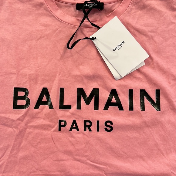 Balmain Logo Pink Boxy Short Sleeve Graphic Tee Sz Medium - Picture 6 of 16